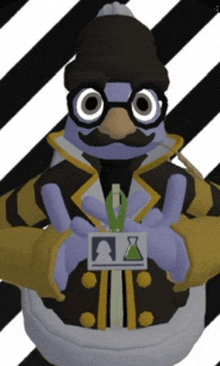 a cartoon character with glasses and a name tag that says aa