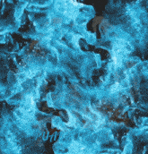 a painting of blue flames with the word puaatagis on the bottom right