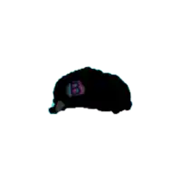 a black hat with a letter b on it