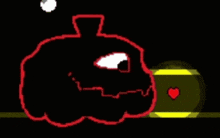a pixel art drawing of a pumpkin with a face and a heart on it .
