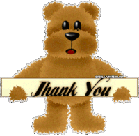 a teddy bear holding a thank you sign