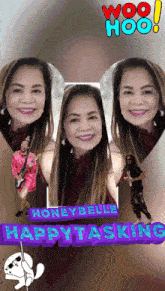 a picture of a woman with the name honeybelle on it