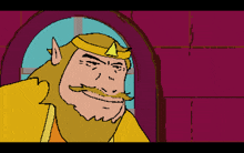 a cartoon drawing of a man with a beard and a crown on his head