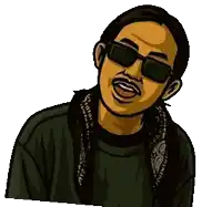 a cartoon of a man wearing sunglasses and a bandana on his neck .