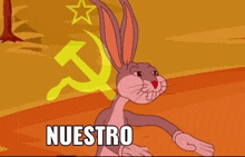 bugs bunny is standing in front of a communist flag .