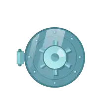 a cartoon illustration of a safe filled with coins and bills with the words billion dollar vault token bdvt