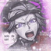 a drawing of a girl with glasses and a purple background with the words solo de sari written on it