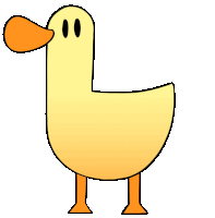 a cartoon drawing of a yellow duck with orange legs and beak