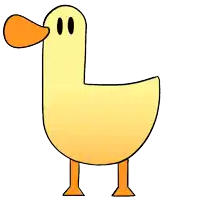 a cartoon drawing of a yellow duck with orange legs and beak