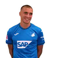 a man wearing a blue shirt with the word sap on the front