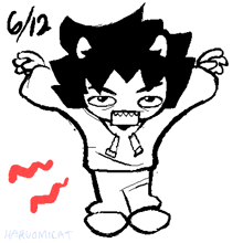 a black and white drawing of a cat with the date 6/12/2012