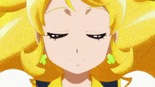 a girl with yellow hair is holding a pink heart shaped object