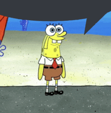 a cartoon of spongebob wearing a white shirt and red tie