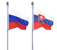a russian flag and a slovakian flag are on a pole