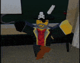 a pirate with a feathered hat and a sword