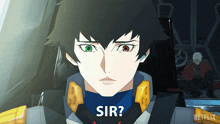 a close up of a cartoon character with the words sir written on the bottom