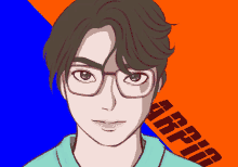 a drawing of a man with glasses and the name arpin on the bottom right