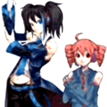 a couple of anime characters standing next to each other with their arms crossed