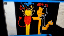 a computer screen shows a drawing of two cartoon characters one of which is named mr. martin