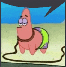patrick star from spongebob squarepants is tied up with a leash