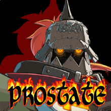 a cartoon drawing of a robot with the word prostate in flames