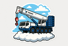 a sticker of a tadano crane sitting in the clouds