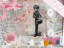 a picture of a baby 's room with bottles and a pacifier with the word picmix on the bottom