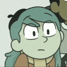 a close up of a cartoon character with a serious expression on her face