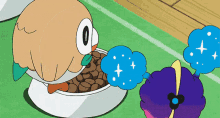 Rowlet Is Saving Food From Cosmog GIF
