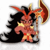 a cartoon character is holding a large axe in his hand .