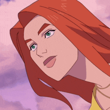 a cartoon character with red hair and green eyes
