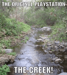 a river surrounded by trees and rocks with the caption " the creek "