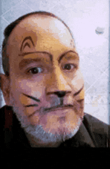a man with a beard has his face painted to look like a cat