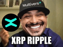 a man wearing a hat that says multivers x on it