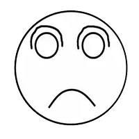 a black and white drawing of a sad smiley face with circles around its eyes .