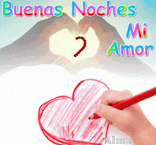 a drawing of a heart with the words " buenas noches mi amor " in the background
