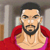 a cartoon of a man with a beard wearing a red jacket