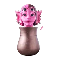 a bottle of popcats perfume with a pink face