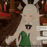 a screenshot of a video game with a girl in a green dress and bunny ears