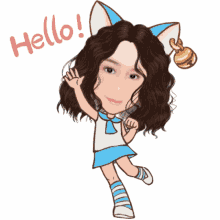 hi hello waving cat ears bell