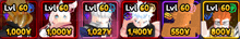 a row of lv 60 characters are lined up