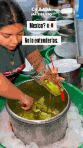 a woman is pouring a drink into a bowl of ice with a straw