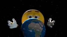 a yellow smiley face with a dollar sign on its eyes is looking at the earth
