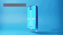 renpho smart scale on a blue background with renpho written on the bottom
