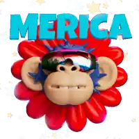 a monkey wearing sunglasses with the word merica behind him