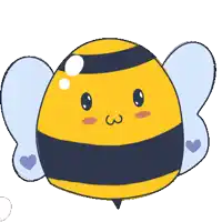 a cartoon drawing of a bee with hearts on its wings and a smiley face