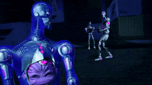 a robot with a purple light coming out of it 's mouth