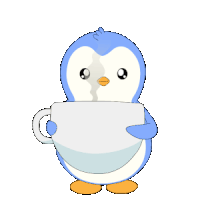 a penguin holding a cup of coffee with the words " no coffee " above it