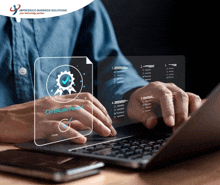 a man is typing on a laptop with a screen that says certificate pending