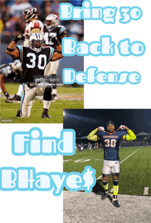 a poster that says bring 30 back to defense find blaye $
